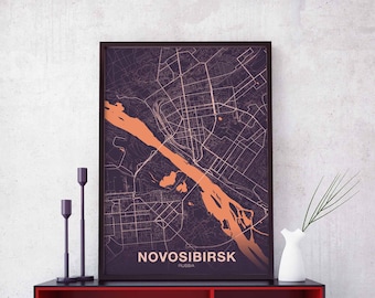 NOVOSIBIRSK Russia map poster color Hometown City Print Modern Home Decor Office Decoration Wall Art Dorm Bedroom Gift