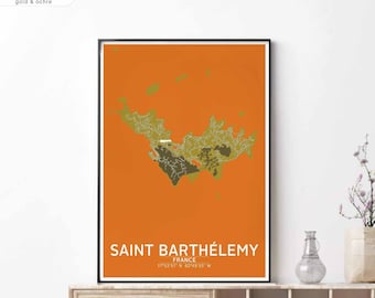SAINT BARTHELEMY St Barths France Caribbean map poster black white Hometown City Print Home Decor Office Decoration Wall Art Dorm Gift