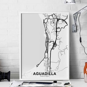 AGUADILLA Puerto Rico PR map poster black white Hometown City Print Modern Home Decor Office Decoration Wall Art Dorm Bedroom Gift
