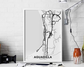AGUADILLA Puerto Rico PR map poster black white Hometown City Print Modern Home Decor Office Decoration Wall Art Dorm Bedroom Gift