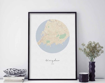 QINGDAO China map poster wall decor design modern minimal nordic travel bedroom home art vintage retro dorm nursery housewarming