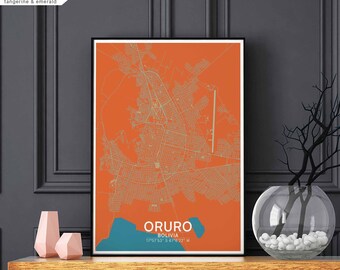 ORURO Bolivia map poster black white Hometown City Print Modern Home Decor Office Decoration Wall Art Dorm Bedroom Gift