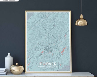 HOOVER Alabama usa map poster black white Hometown City Print Modern Home Decor Office Decoration Wall Art Dorm Bedroom Gift