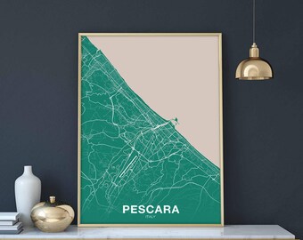 PESCARA Italy map poster color Hometown City Print Modern Home Decor Office Decoration Wall Art Dorm Bedroom Gift