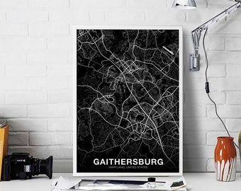 GAITHERSBURG Maryland MD USA map poster black white Hometown City Print Modern Home Decor Office Decoration Wall Art Dorm Bedroom Gift