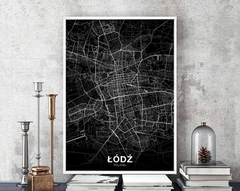 ŁÓDŹ LODZ Poland map poster black white Hometown City Print Modern Home Decor Office Decoration Wall Art Dorm Bedroom Gift