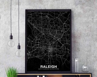 RALEIGH North Carolina NC USA map poster black white Hometown City Print Modern Home Decor Office Decoration Wall Art Dorm Bedroom Gift