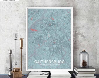 GAITHERSBURG Maryland usa map poster black white Hometown City Print Modern Home Decor Office Decoration Wall Art Dorm Bedroom Gift