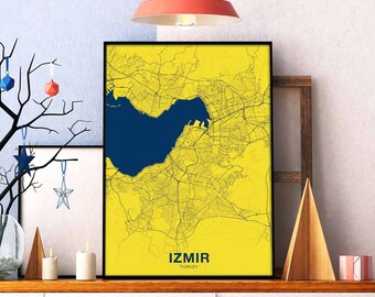 IZMIR Turkey poster color Hometown City Print Modern Home Decor Office Decoration Wall Art Dorm Bedroom Gift
