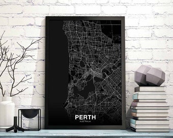 PERTH Australia map poster black white Hometown City Print Modern Home Decor Office Decoration Wall Art Dorm Bedroom Gift