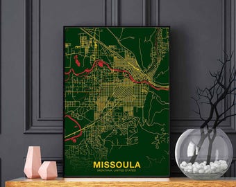 MISSOULA Montana MT US map poster color Hometown City Print Modern Home Decor Office Decoration Wall Art Dorm Bedroom Gift