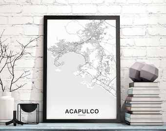 ACAPULCO Mexico map poster Hometown City Print Modern Home Decor Office Decoration Wall Art Dorm Bedroom Gift