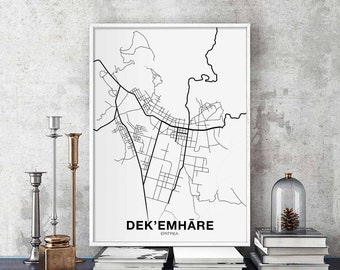 DEKEMHARE Eritrea map poster black white Hometown City Print Modern Home Decor Office Decoration Wall Art Dorm Bedroom Gift