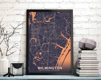 WILMINGTON North Carolina NC US map poster color Hometown City Print Modern Home Decor Office Decoration Wall Art Dorm Bedroom Gift