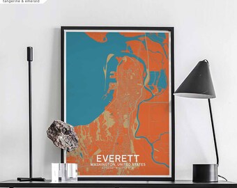 EVERETT Washington USA map poster black white Hometown City Print Modern Home Decor Office Decoration Wall Art Dorm Bedroom Gift