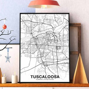 TUSCALOOSA Alabama AL USA kaart poster zwart wit woonplaats stad print modern interieur kantoor decoratie kunst aan de muur slaapzaal slaapkamer cadeau