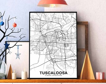 TUSCALOOSA Alabama AL USA map poster black white Hometown City Print Modern Home Decor Office Decoration Wall Art Dorm Bedroom Gift