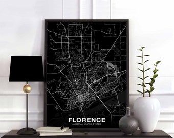 FLORENCE Alabama AL USA map poster black white Hometown City Print Modern Home Decor Office Decoration Wall Art Dorm Bedroom Gift