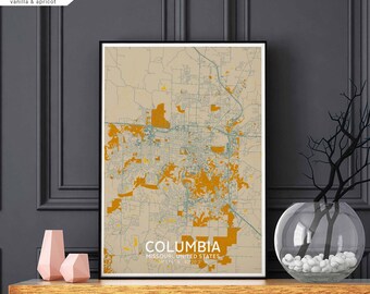 COLUMBIA Missouri USA map poster black white Hometown City Print Modern Home Decor Office Decoration Wall Art Dorm Bedroom Gift