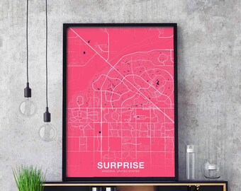 SURPRISE Arizona AZ USA map poster color Hometown City Print Modern Home Decor Office Decoration Wall Art Dorm Bedroom Gift