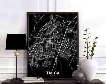 TALCA Chile map poster black white Hometown City Print Modern Home Decor Office Decoration Wall Art Dorm Bedroom Gift