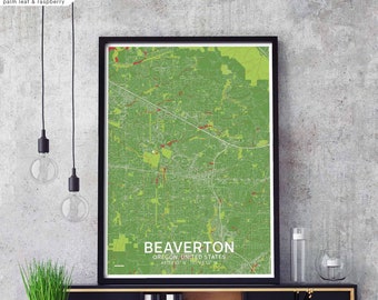 BEAVERTON Oregon USA map poster black white Hometown City Print Modern Home Decor Office Decoration Wall Art Dorm Bedroom Gift