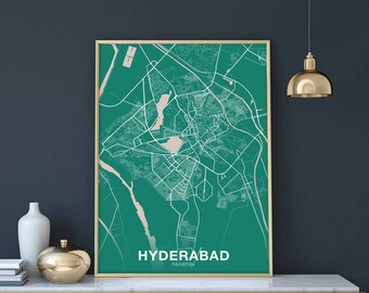 HYDERABAD Pakistan map poster color Hometown City Print Modern Home Decor Office Decoration Wall Art Dorm Bedroom Gift