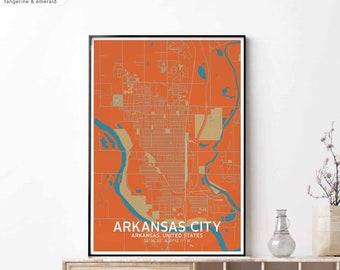 ARKANSAS CITY Arkansas USA map poster black white Hometown City Print Modern Home Decor Office Decoration Wall Art Dorm Bedroom Gift