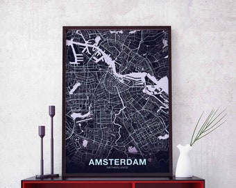AMSTERDAM Netherlands Holland map poster color Hometown City Print Modern Home Decor Office Decoration Wall Art Dorm Bedroom Gift