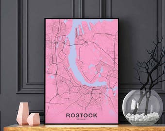 ROSTOCK Germany map poster color Hometown City Print Modern Home Decor Office Decoration Wall Art Dorm Bedroom Gift