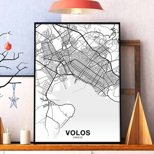 Póster de mapa de VOLOS, Grecia, en blanco y negro, impresión de ciudad natal, decoración moderna para el hogar, decoración de oficina, arte de pared, dormitorio, regalo