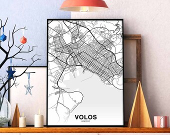 VOLOS Greece map poster black white Hometown City Print Modern Home Decor Office Decoration Wall Art Dorm Bedroom Gift