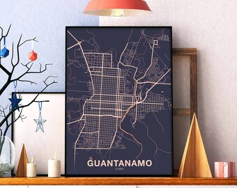 GUANTANAMO Cuba map poster color Hometown City Print Modern Home Decor Office Decoration Wall Art Dorm Bedroom Gift
