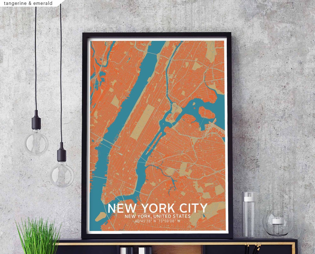 NEW YORK CITY Usa Map Poster Black White Hometown City Print Modern ...