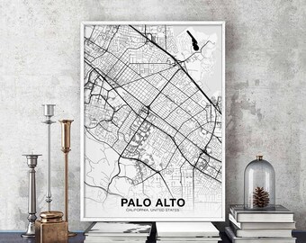 PALO ALTO California CA usa map poster black white Hometown City Print Modern Home Decor Office Decoration Wall Art Dorm Bedroom Gift