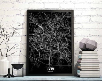 LVIV Ukraine map poster black white Hometown City Print Modern Home Decor Office Decoration Wall Art Dorm Bedroom Gift