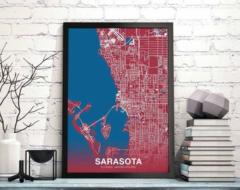 SARASOTA Florida FL US map poster color Hometown City Print Modern Home Decor Office Decoration Wall Art Dorm Bedroom Gift