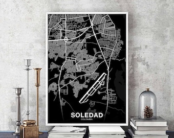 SOLEDAD Colombia map poster black white Hometown City Print Modern Home Decor Office Decoration Wall Art Dorm Bedroom Gift