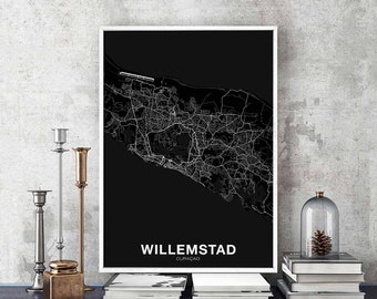 WILLEMSTAD Curacao map poster black white Hometown City Print Modern Home Decor Office Decoration Wall Art Dorm Bedroom Gift