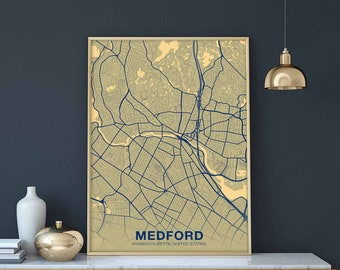 MEDFORD Massachusetts MA USA poster color Hometown City Print Modern Home Decor Office Decoration Wall Art Dorm Bedroom Gift