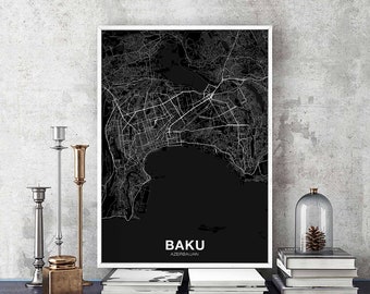 BAKU Azerbaijan map poster black white Hometown City Print Modern Home Decor Office Decoration Wall Art Dorm Bedroom Gift