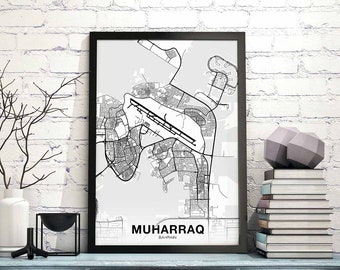 MUHARRAQ Bahrain map poster Hometown City Print Modern Home Decor Office Decoration Wall Art Dorm Bedroom Gift