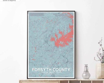 FORSYTH County Georgia USA map poster Hometown City Print Modern Home Decor Office Decoration Wall Art Dorm Bedroom Gift