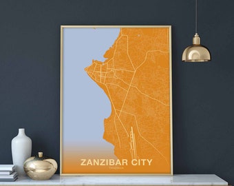ZANZIBAR CITY Tanzania map poster color Hometown City Print Modern Home Decor Office Decoration Wall Art Dorm Bedroom Gift