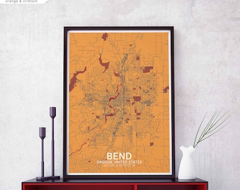 BEND Oregon USA map poster black white Hometown City Print Modern Home Decor Office Decoration Wall Art Dorm Bedroom Gift