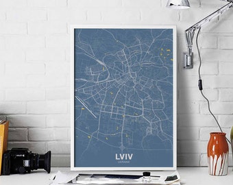 LVIV Ukraine map poster color Hometown City Print Modern Home Decor Office Decoration Wall Art Dorm Bedroom Gift