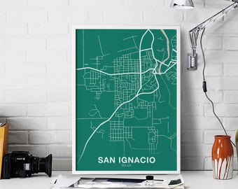 SAN IGNACIO Belize map poster color Hometown City Print Modern Home Decor Office Decoration Wall Art Dorm Bedroom Gift