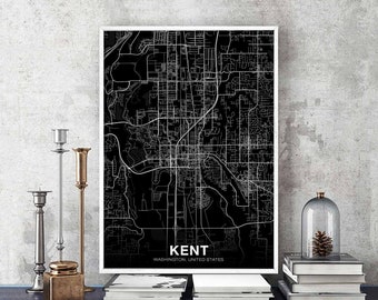 KENT Washington WA USA map poster black white Hometown City Print Modern Home Decor Office Decoration Wall Art Dorm Bedroom Gift