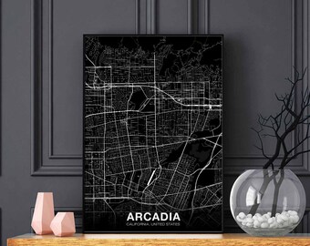 ARCADIA California CA US map poster black white Hometown City Print Modern Home Decor Office Decoration Wall Art Dorm Bedroom Gift