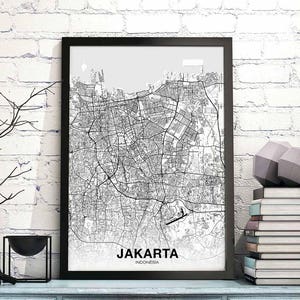 JAKARTA Indonésie carte affiche ville natale ville impression moderne décor à la maison bureau décoration mur art dortoir chambre cadeau